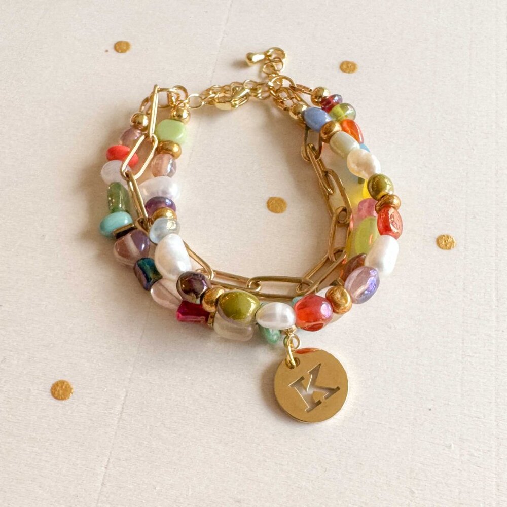 Y2K Personalized Glass Beads & Gold Paperclip Chain Bracelet - Picture 2 of 9